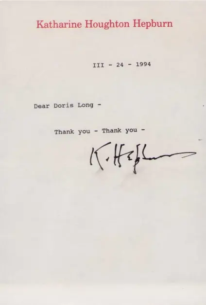 Katharine Hepburn — Katharine Hepburn Signed Letter