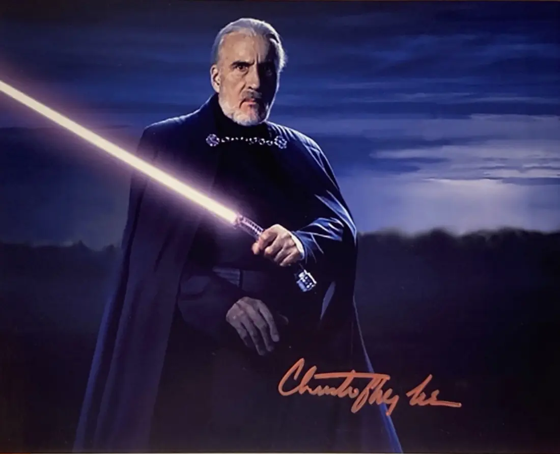 Christopher Lee — SIGNED Christopher Lee 10x8 Photo as Count Dooku Star Wars, Saruman LOTR, etc
