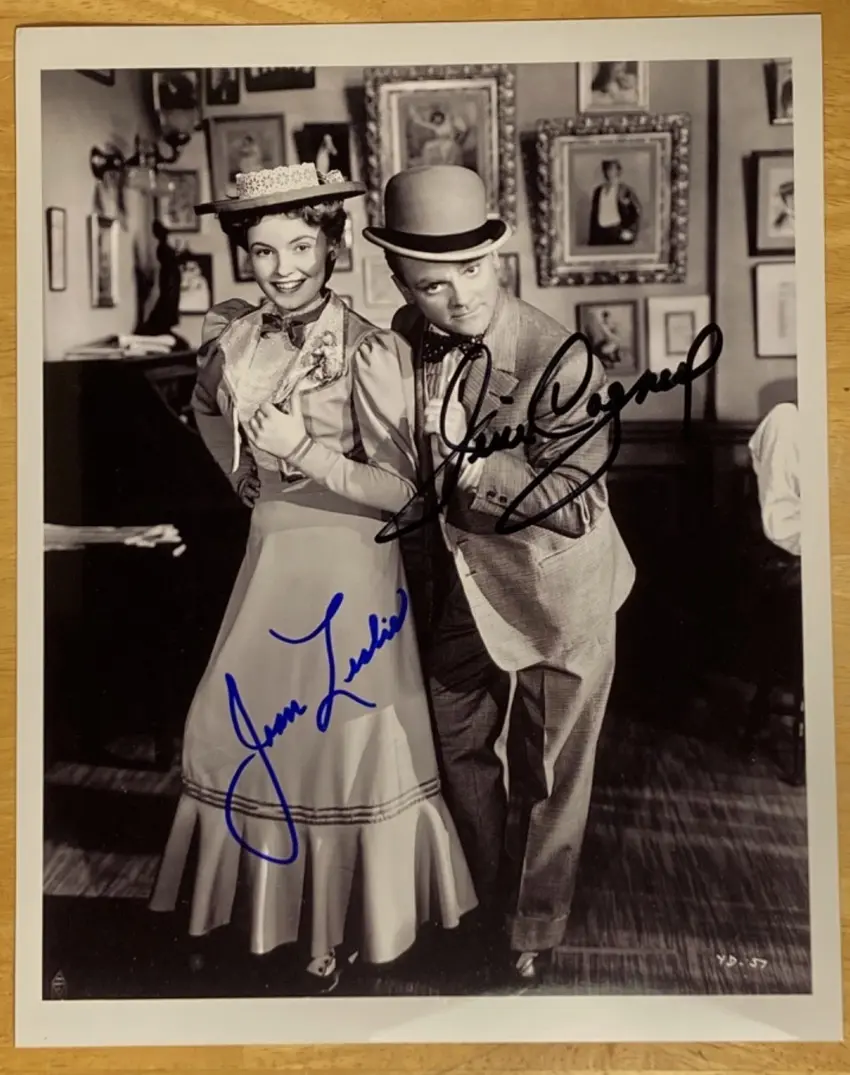 James Cagney & Joan Leslie — RARE 2x SIGNED James Cagney + Joan Leslie 8x10 Photo (w/ COA) Yankee Doode Dandy